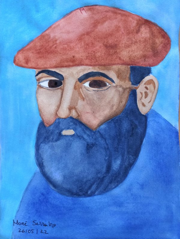 Barba azul con boina roja