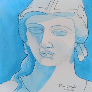 Palas obra realizada en gouache y tinta, inspirada en un busto de Atenea